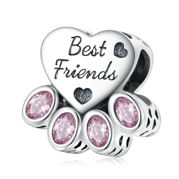 925 Sterling Silver Best Friends Paw Charm - Picture 1 of 9